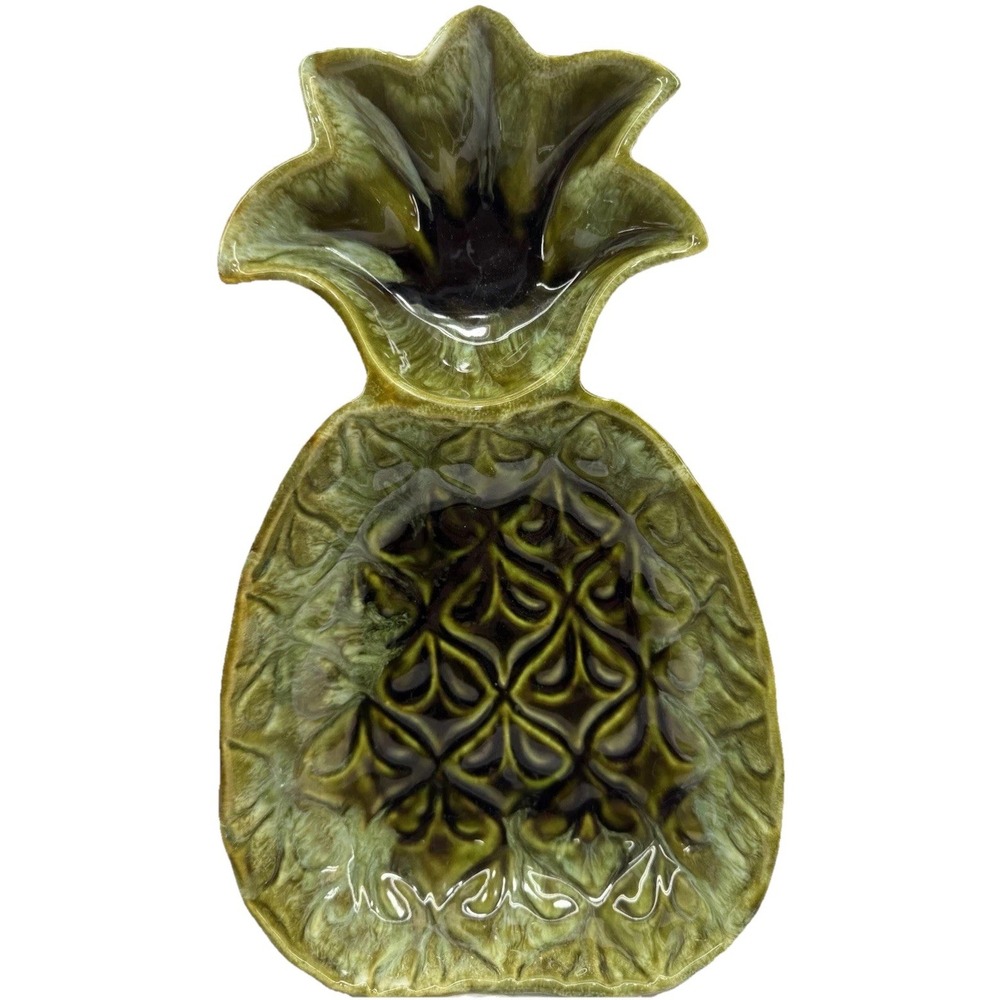 Wade California Pottery Pineapple Dish Green Drip‎ Glaze #111 USA 12"x7" Vintage
